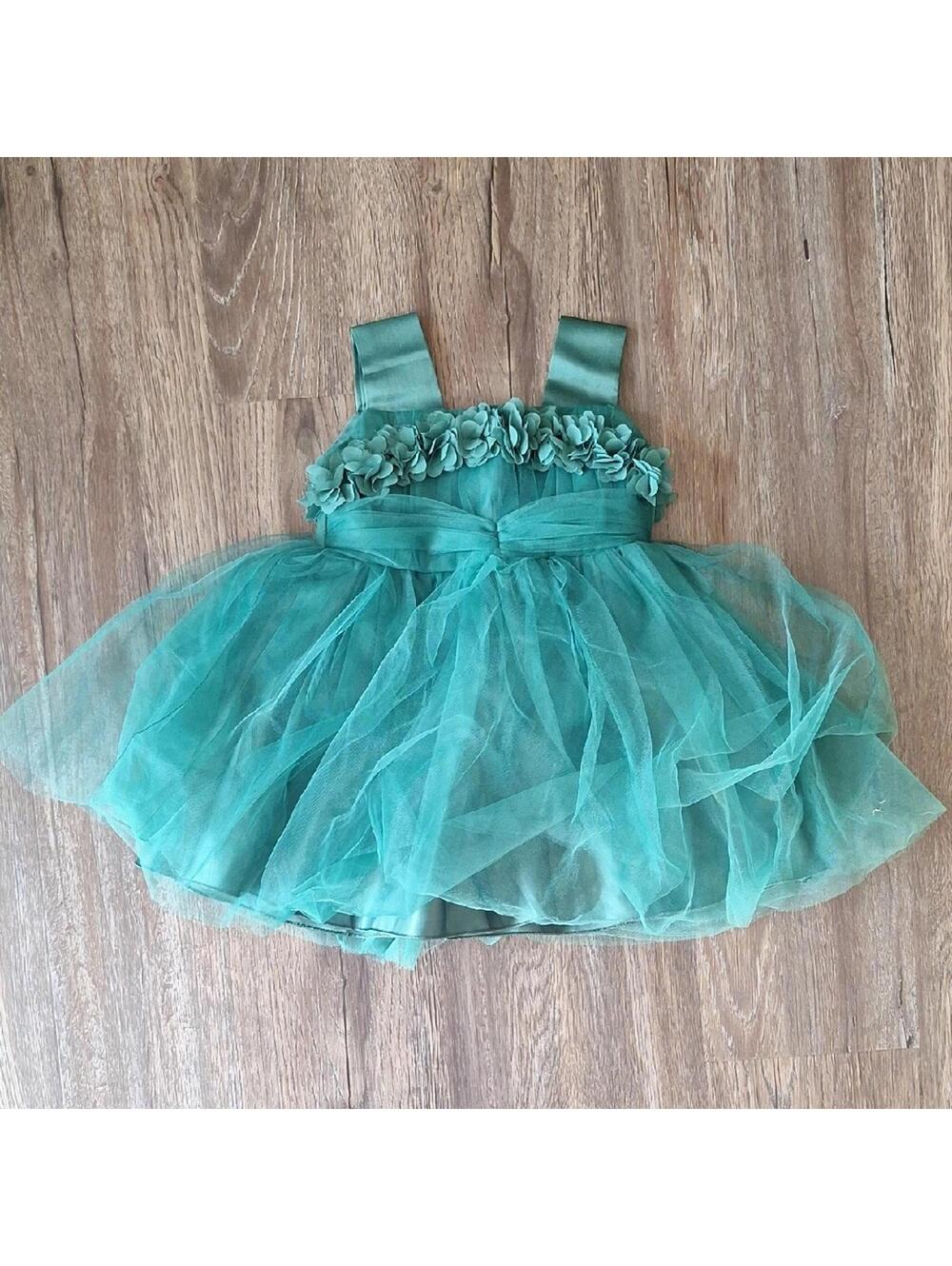 Kids Green Floral Ruffle Dress Size 12 To 18 M
